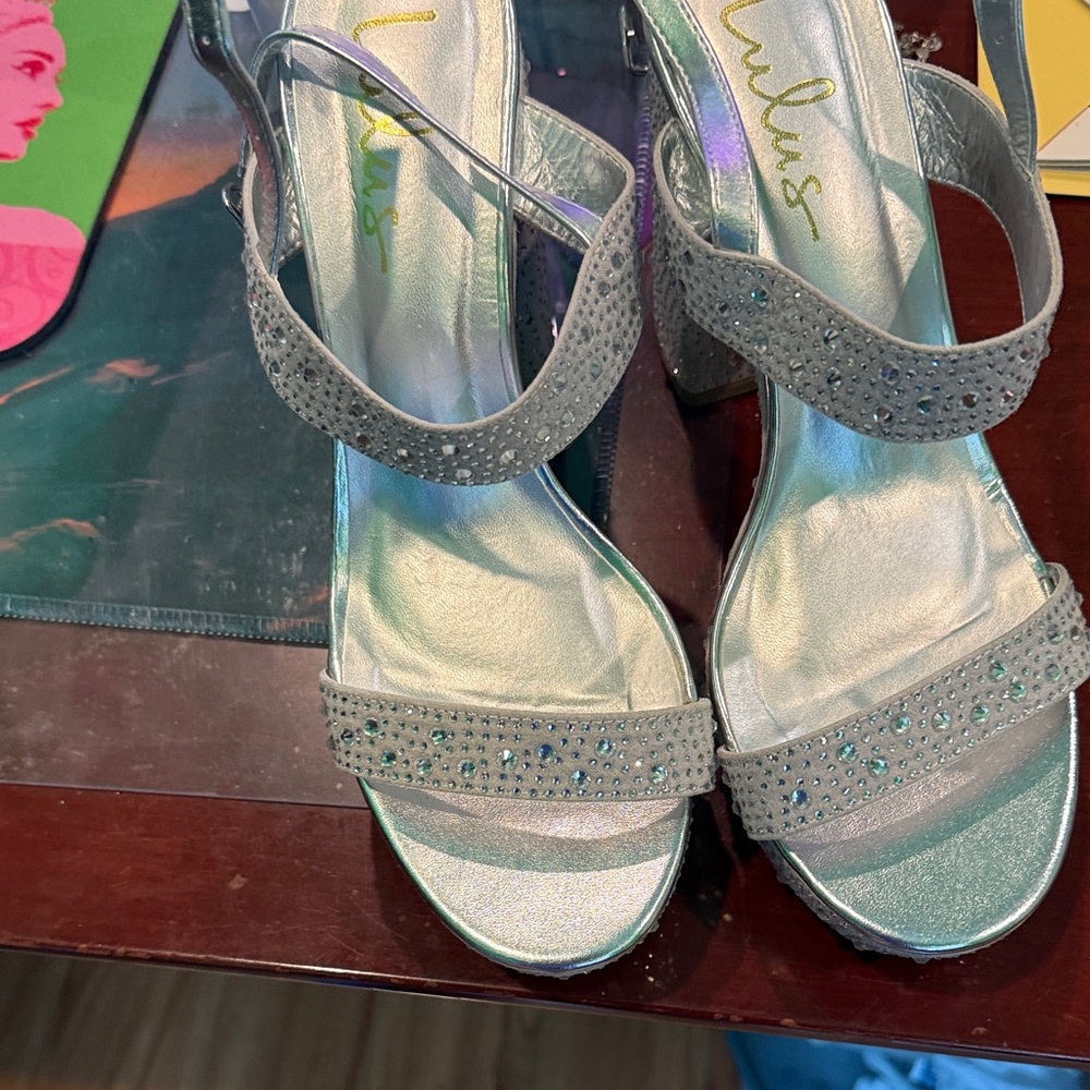 Ladies Silver Rhinestone Slingback Heels